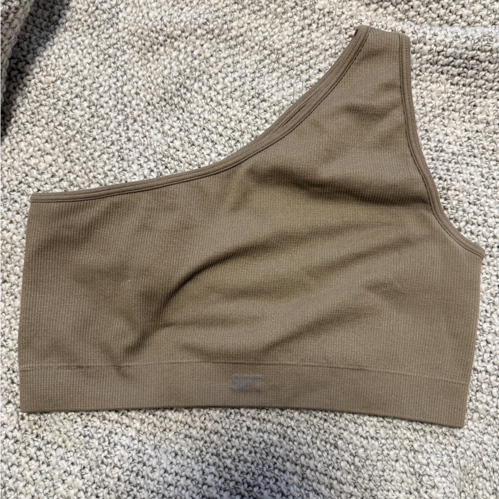 One-Shoulder Taupe Set Active Sports Bra